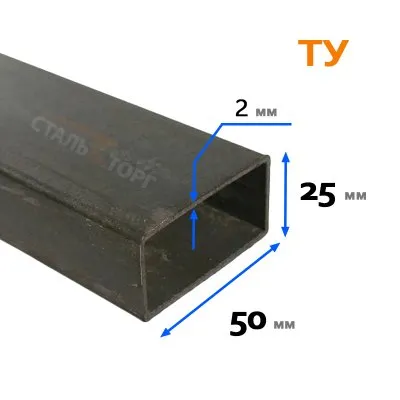 Картина товара - Труба прямоугольная ТУ 50х25х2 мм