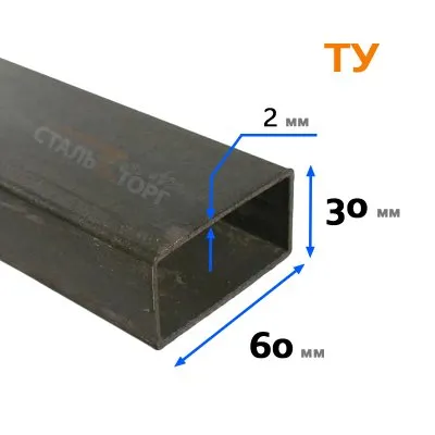 Картина товара - Труба прямоугольная ТУ 60х30х2 мм