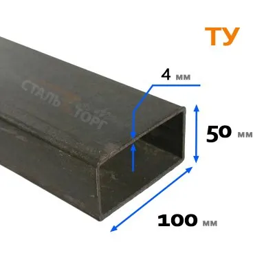 Картина товара - Труба прямоугольная ТУ 100х50х4 мм